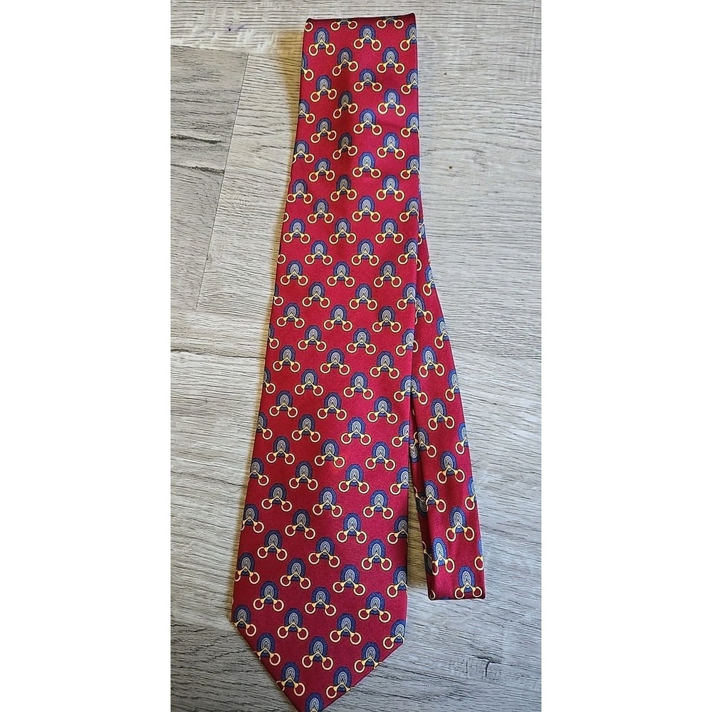 Vintage Paolo Gucci 100% Silk Tie Horsebit Print Made In Italy